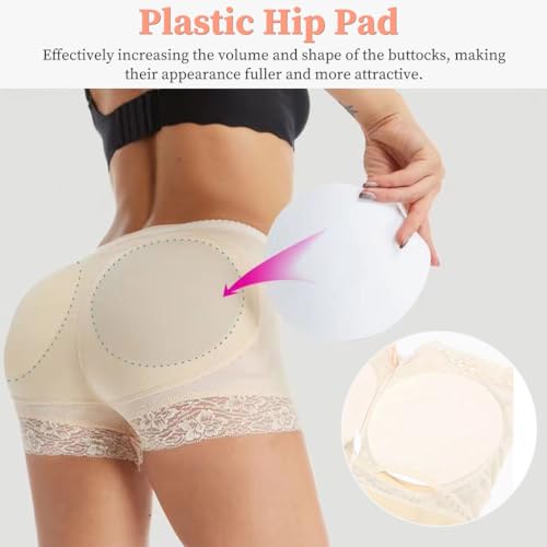 ZIBUYU® Womens Hip Padded Underwear Butt Lifter Panty Invisible Body Shaping Butt Lifting High Waist Hip Pad Enhancer Shorts Large Beige X 3