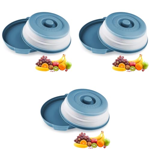 HASTHIP® Polypropylene 10.5 Inch Microwave Plate Cover Tray Collapsible Food Lid with Top Steam Vent Bpa Free Safe Material Blue 3PCS