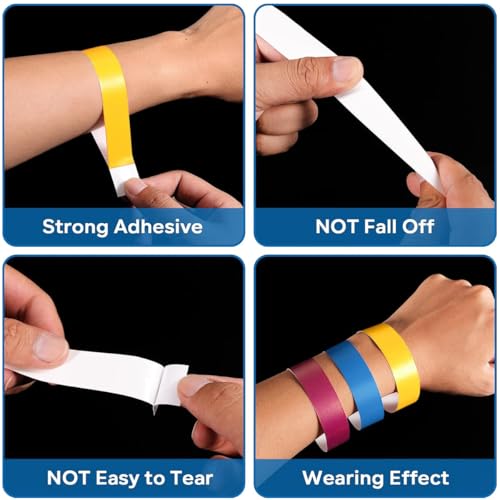 HASTHIP® 300PCS Paper Wristbands Bands Dynamic Color Band for Club Party Events Self Adhesive Loop Strip Red Yellow Blue