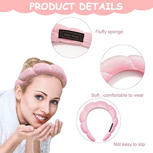 MAYCREATE® Spa Headband for Women Girls Soft Sponge Makeup Fashion Clouds Hairband Non Slip Hoop Headwear for Washing Face Shower Skincare Pink 2PCS