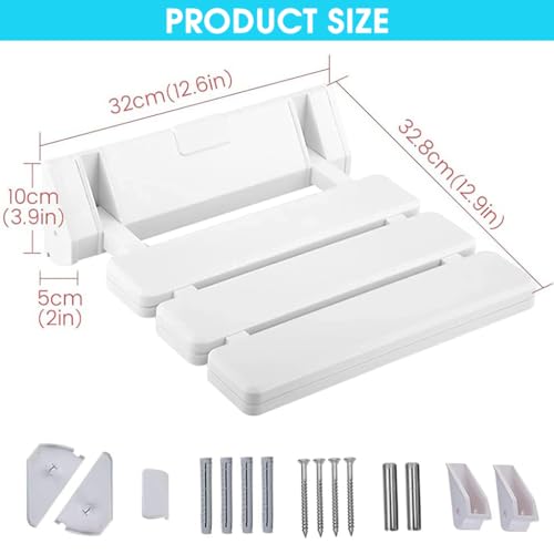 HANNEA® Folding Shower Seat Wall Mounted Stool for Bathroom ABS Durable Anti-Slip Foldable Chair for Home Senior Citizen Kids Pregnant White 2PCS
