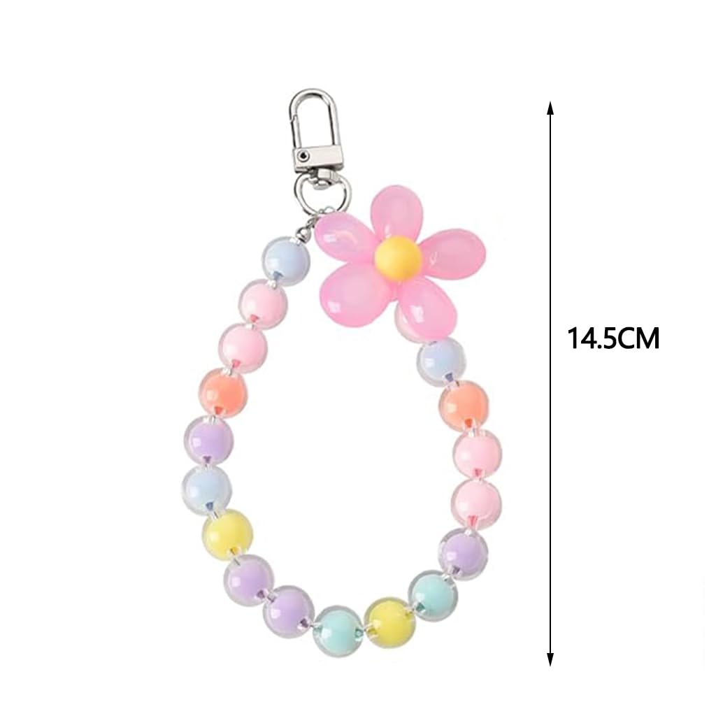 Zibuyu Phone Charm with Flower and Jelly Beads for Girls featuring Metal Buckle Grip | Colorful Phone Chain Accessory