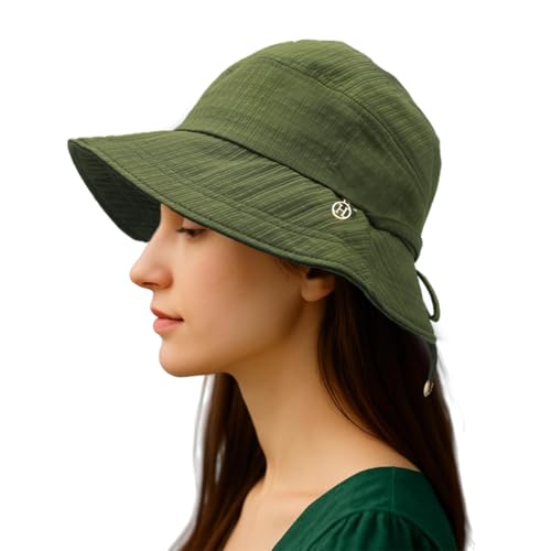 SANNIDHI® Sun Hat for Women Bucket Hat Wide Brim Sun Hat UV Protection Beach Hat with Chin Strap Outdoor Hat Fashion Women Sun Hat Adjustable Tie-Back Casual Sun Hat Mother's Day Gift, Green