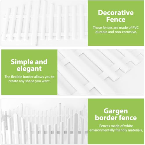 HASTHIP® Outdoor Garden Fence Border Edging Decorative PVC Plastic Picket Panel White Fencing for Pathway Yard Lawn 12PCS
