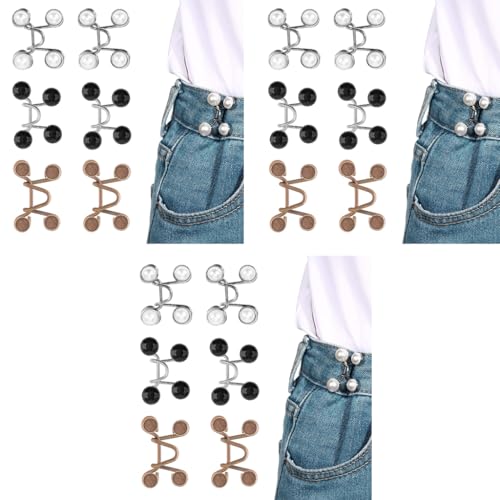 SANNIDHI® 4 Sets Adjustable Waist Buckle for Loose Jeans Pants Instant Detachable Button Pins Tightener Make Fit Skirt Robe No Sewing Required Multicolor 3PCS