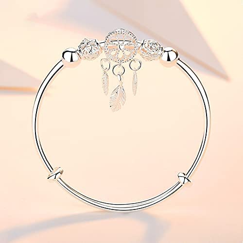 Zibuyu Silver Dreamcatcher Bracelet for Women with 20.5cm Adjustable Fit | Electroplated Copper Jewelry