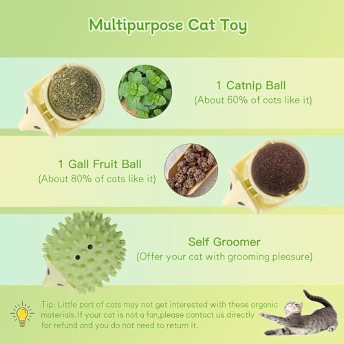 ZIBUYU® BrandName Multi-Functional Interactive Hedgehog Cat Scratcher Toy with Replaceable Catnip Ball, Self-Grooming & Licking, Dust & Moisture Resistant, Wall/Floor Stick, Green, for Indoor Cats