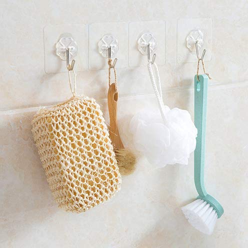 HASTHIP Adhesive Wall Hooks 20 Pack for Bathroom and Kitchen with 22 lb Capacity | Transparent Waterproof Removable Design