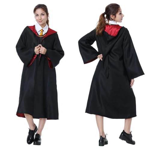 PATPAT® Harry Po*TER Wizard Costume Robe Set Cosplay for Women Men School Magic Cloak with Wands Tie Glasses Adult Teens Size L Height 170-175cm Black Red Color 3 PCS