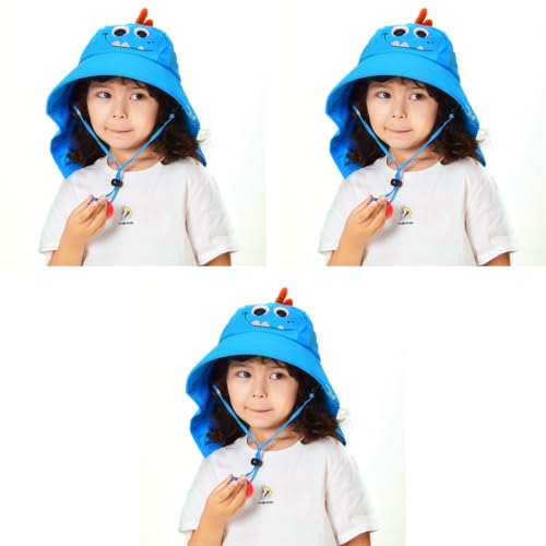 GUSTAVE® Cotton Cap for Kids Summer Cartoon Design Sun Hat Uv Protection Breathable Bucket with Neck Flap Visor for Girls 3-9 Years Old Blue 3PCS