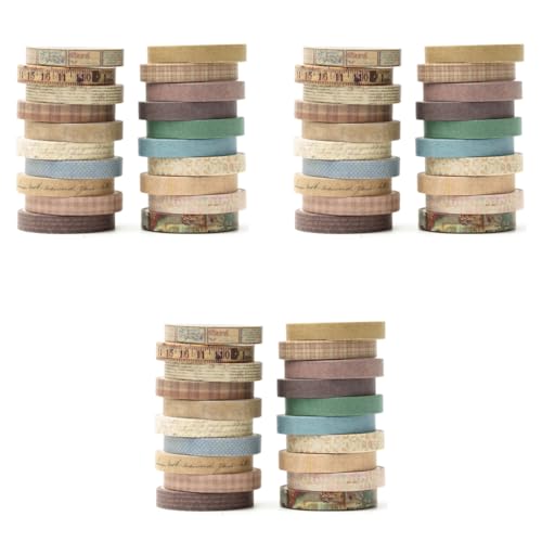HASTHIP® 20Rolls Vintage Washi Tape Set 0.7cm x 3m Narrow DIY Scrapbooking Decoration Retro Decorative Antique Patterns Masking Tapes for Arts Crafts Journals Planners Scrapbook 3PCS