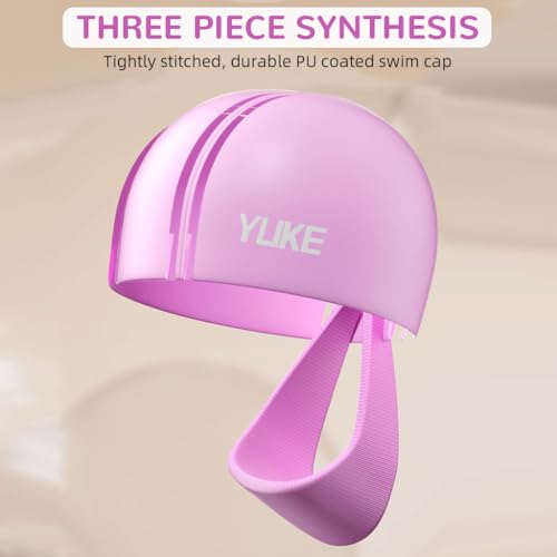 Proberos® Swimming Cap for Women with Head Band Waterproof Elastic PU Coated Ideal All Shape Easy Fit No Hair Pulling Swim Diving Water Sports 3PCS