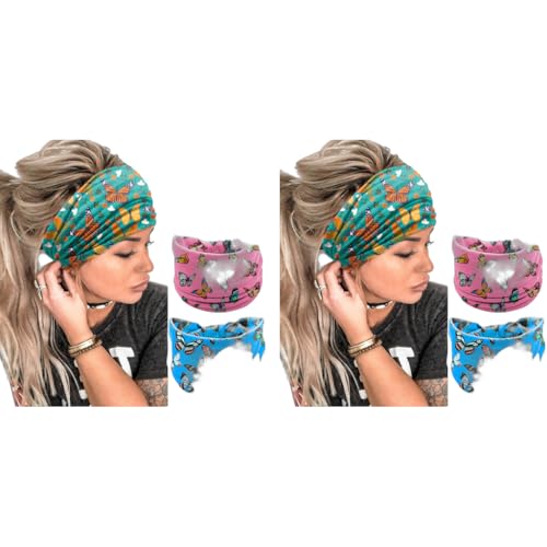 Proberos® Hair Band for Women Hairband Sweat Proof Gym Fitness Soft Wide Head Band Running Yoga Sports Bandana for Girls 3 Pack Butterfly 2 PCS