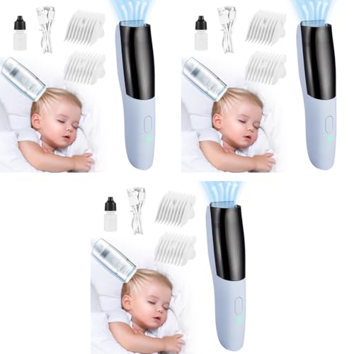 HANNEA® IPX7 Waterproof Baby Hair Trimmer Vacuum Quiet 2 Speeds with 24-Teeth Ceramic Blade Adjustable Trimming Guides 3-6mm 9-12mm Rechargeable Easy Clean for Newborns and Toddlers 3 PCS