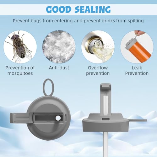 HASTHIP® Soda Can Lids with Silicone Straws Covers BPA-Free Reusable for Beverage Juice Seltzer 2PCS