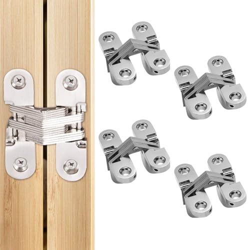 Serplex® 4PCS Door Hinges Zinc Alloy Door Hinges Furniture Cabinet Invisible Embedded for Wooden,Cabinet,Closet Gold