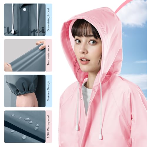Optifit® Rain Coat for Adults Reusable EVA Waterproof Windproof Hooded Ponchos Lightweight Unisex Design with Button-Up for Commute Monsoon Travel Festivals 2 Pack Length 120cm 3 PCS