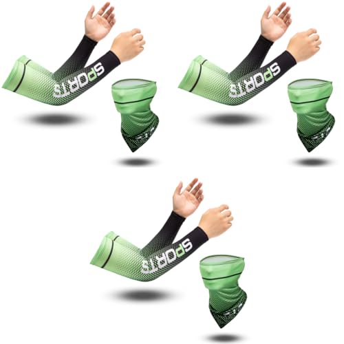 ZIBUYU® Sunlight Protection Arm Sleeves for Men and Women UPF 50 UV Hand Bandana Combo for Outdoor Sports Cycling Football Golf Cricket Green 3 PCS