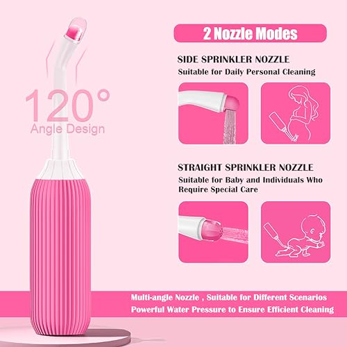 HANNEA® 500ml Portable Jet Spray for Toilet Retractable Handheld Travel Bidet with Bag 2 Nozzles Postpartum Perineal Clean Childbirth Cleaner Outdoor Camping Essentials Pink 2PCS