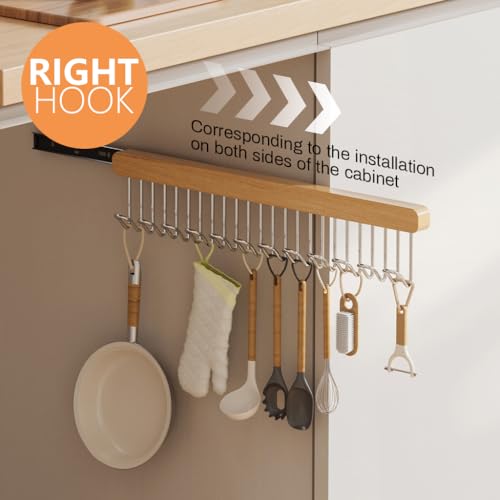 HASTHIP® 1 Pc Wooden Hanger for Clothes Hanging 12 Hook Adjustable Multi Sliding Wall Mounted Rack Bra Belt Scarf Tie Hat No-Drill Right-Pull Style 41X8CM 2PCS