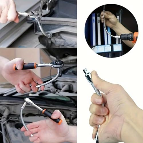 Serplex® 3Pcs Electric Wrench Sleeve Universal Extension Rod, Bendable Flexible Socket Extension Bar Shaft Set Wrench Extender For Power