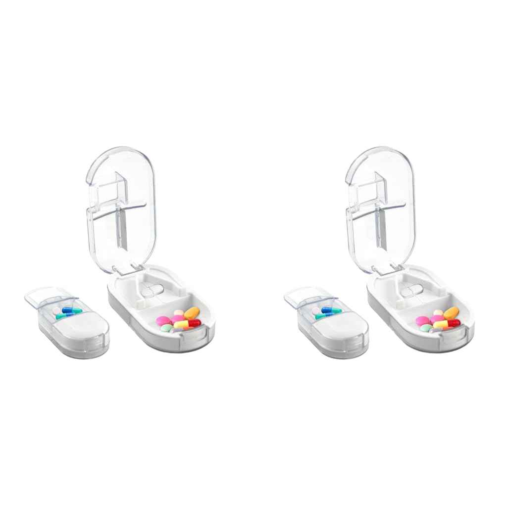 HANNEA Pill Cutter 2 in 1 Case with Stainless Steel Blade and Storage Box | White 2PCS