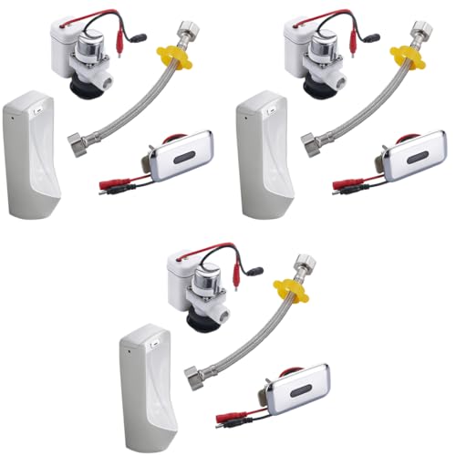 Serplex® Wall Mounted Stainless Steel Automatic Urinal Flush Sensor Set for Public Toilet Home Office Bathroom with Dual Power Supply Mode Chrome Plated 3PCS