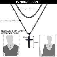 MAYCREATE® Black 2 Pcs Double Layered Electroplated Titanium Classic Cross Pendant Steel Chain Necklace Set with Flannel Bag for Men & Women