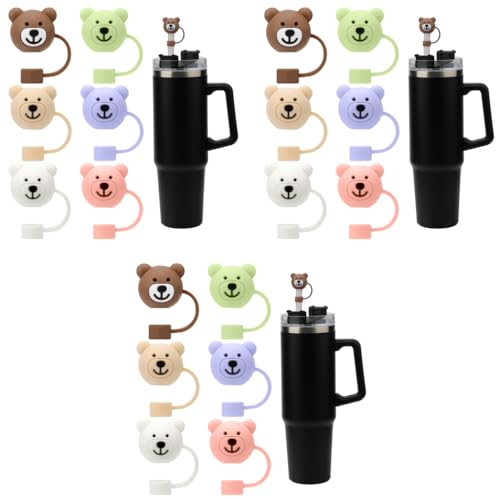 ZIBUYU® 18PCS Silicone Straw Covers for Stanley Cup 40oz Tumblers Cute Bear Caps Universal 9mm 10mm Fit Dust-Proof Leak-Proof Colorful Tumbler Accessories