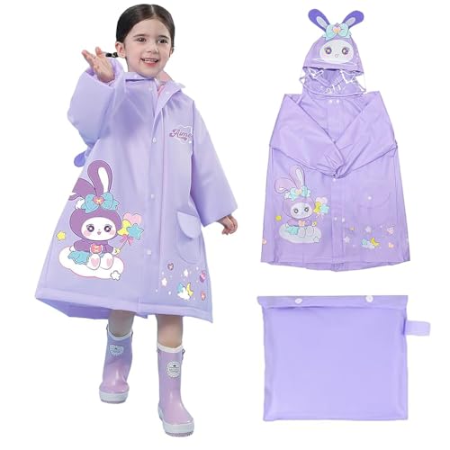 SNOWIE SOFT Hooded Raincoat for Kids Wide Brim Hooded Raincoat EVA Knee Length Raincoat with Storage Bag  Cartoon StellaLou Print Raincoat for Kids 3-4 Years Old, Recommended Height 85-105cm