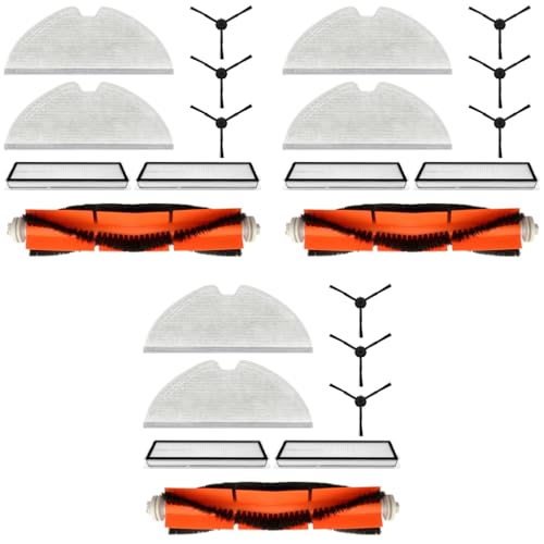 HASTHIP® Replacement Vacuum Cleaner Accessories for Dreame D9 Max with 1 Main Brush 3 Side Brushes 2 Mop Cloth 2 Filters Universal Spare for D9 Pro L10 Pro 3 PCS