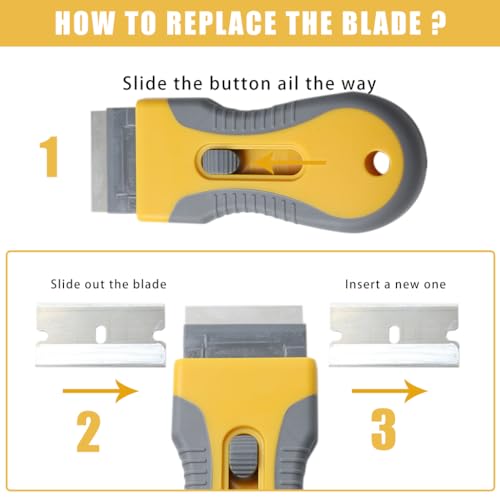 HASTHIP® Retractable Metal Scraper with 30PCS Blades Stain Glue Removal Tool Wall Cleaning Razor for Removing Stickers Labels on Glass Tiles