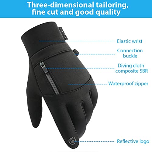 STHIRA® Touchscreen Windproof Waterproof Winter Warm Gloves Black Cycling Driving Leather Snow Thermal Gloves Hand Glove for Men and Women for Bike Riding Hiking Running Winter Wear(Size:L)