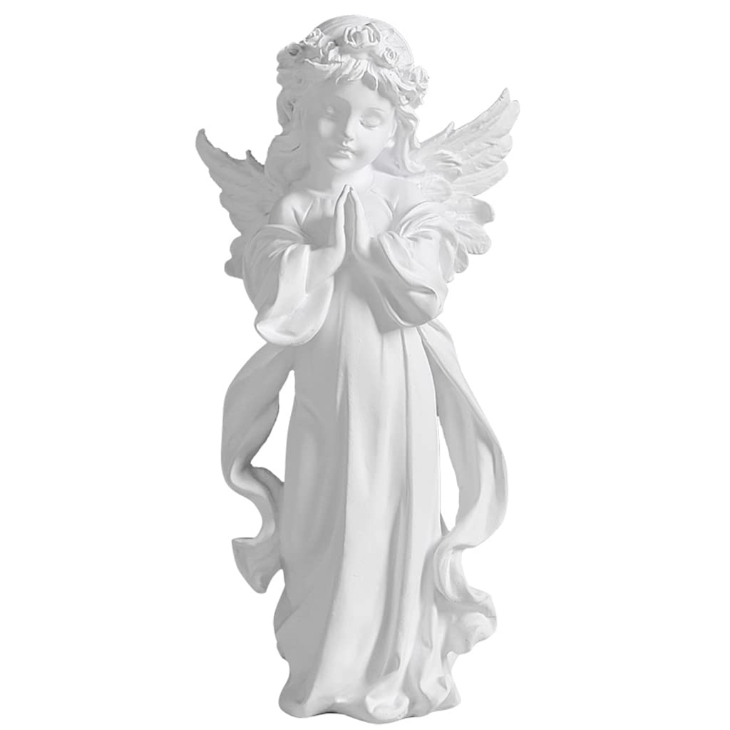 HASTHIP® Praying Girl Angel Statue, Memorial Resin Wings Cherubs Sculpture for Decoration, Living Room, Shelf, Mantel, Home Decor Ornament, Perfect for Gifting, 5.9 * 11.81 Inches