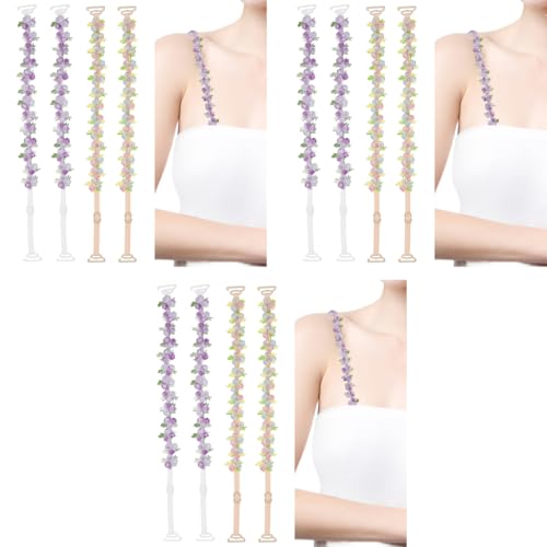 SANNIDHI® Bra Straps for Women Fancy Straps for Bra, 2 Pairs Embroidered Floral Bra Straps, 1.8cm Width Stretchy Adjustable Bra Strap Replacement for Off Shoulder Tops Dress Evening Dress 3 PCS