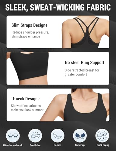Venzina® Women's Athletic Sports Bra, Fashion Criss-Cross Back Design, Fixed Pads, Push Up & Compression, High Support Workout Top for HTTI, Yoga, Running, Gym