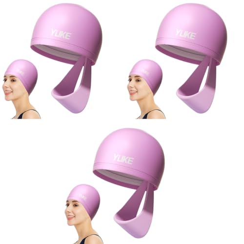 Proberos® Swimming Cap for Women with Head Band Waterproof Elastic PU Coated Ideal All Shape Easy Fit No Hair Pulling Swim Diving Water Sports 3PCS