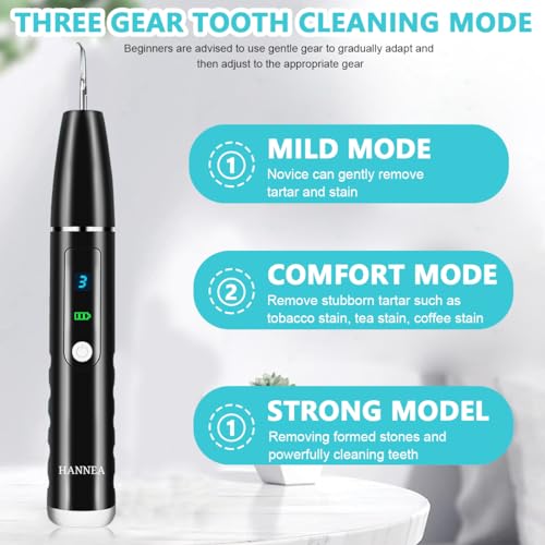 HANNEA® Teeth Whitening Kit Electric Tartar Remover with LED Tooth Cleaning Tool 4 Replaceable Heads and 3 Modes Dental Care for Cleaning Black 2 PCS