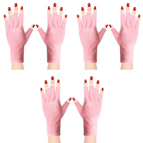 MAYCREATE® Spandex Anti Uv Gloves For Gel Nail Lamp Professional Protection Manicures UPF 50 Stretchy Women Fingerless Dryer Nails Pink Pack Of 2 3 PCS