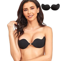 MAYCREATE® 1 Pair Silicone Wire Free Stick-On Bra Padded, Adhesive Bra Strapless Silicone Invisible Push Up Reusable Self Sticky Bra for Backless Dress Stick on Bra, Black, C