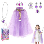 PATPAT® Princess Cape Costume Jewelry Set Princess Cosplay Suit with Crown & Jewelry Set Role Play Dress Up Costume Halloween Party Dressing Up Birthday Party Costume for Girls 4-5 Years Old