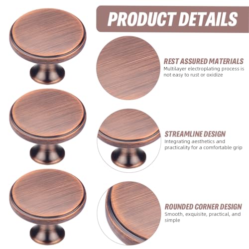 HASTHIP® 3Pcs Metal Door Pulls 1.29'' Retro Brown Round Brushed Zinc Alloy Furniture Door Handles for Cabinet, Drawer