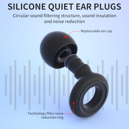 ZIBUYU® Noise Cancelling Ear Plugs for Sleeping Soft Silicone Reusable with Storage Case Black Set Includes Extra Tips 3PCS