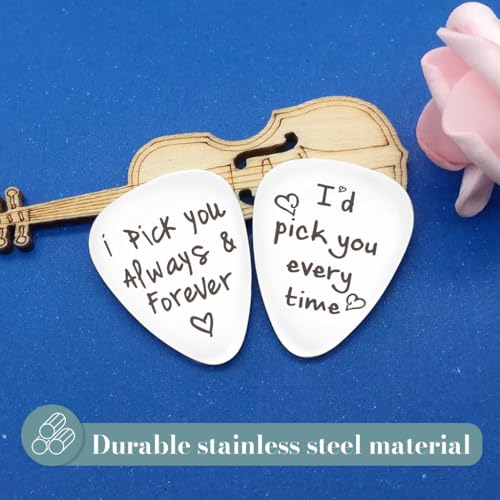 PATPAT® 4PCS Guitar Picks Couple Gift Engraved I Pick You Always Forever Id Everytime Stainless Steel Acoustic Music