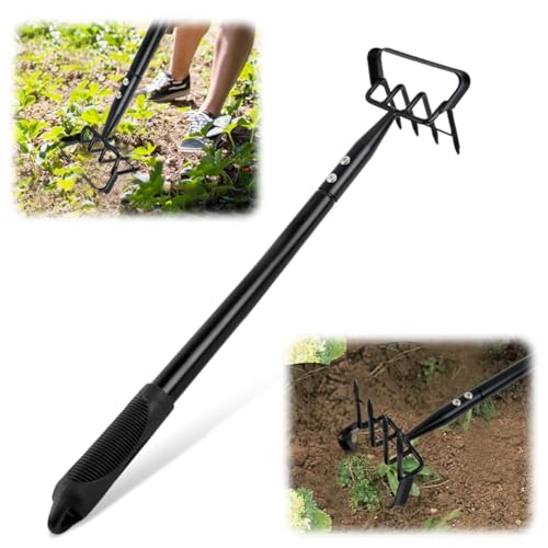 HASTHIP Gardening Weeder and Hoe Tool 19.6 inches Long Handle Weeder Tool 4-Claw Manual Weeder Manganese Steel Multipurpose Weeder Gardening Weeder Hoe Tool