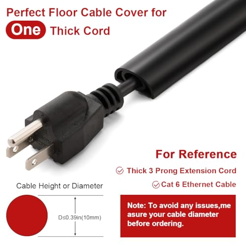 ELEPHANTBOAT® 6.6ft Cord Cover Floor for Extension Cords, Self-adhesive Wire Cover to Protect Cables & Prevent Tripping, PVC Cord Hider Floor Protector, Internal Channel Diameter: 0.39