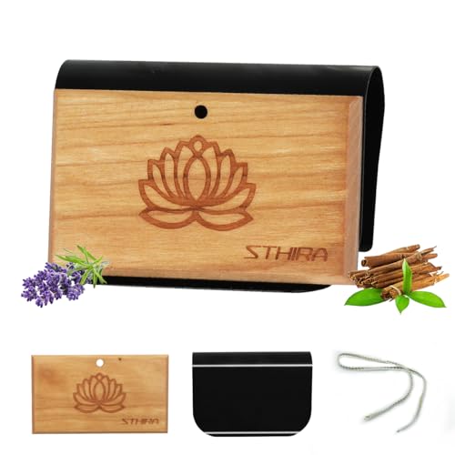 STHIRA® Wooded Fragrance Diffuser for Car Air Vent Elegant Lotus Embossed Natural Wooden Fragrance Diffuser Clip-on Air Vent Air Essential Oil Diffuser Car Decor, 3x0.7x1 inches