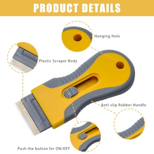HASTHIP® Retractable Metal Scraper with 30PCS Blades Stain Glue Removal Tool Wall Cleaning Razor for Removing Stickers Labels on Glass Tiles