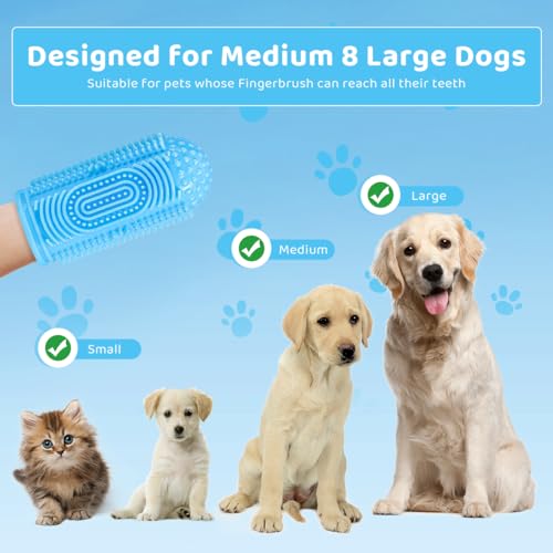 Qpets® Dog Toothbrush, Pet Teeth Cleaning Set Soft Silicone Finger for Dog, Protecting Dog Dental Health Pets Oral Care Supplies, Dog Toothbrush Index Finger Sleeve with Storage Case, Blue