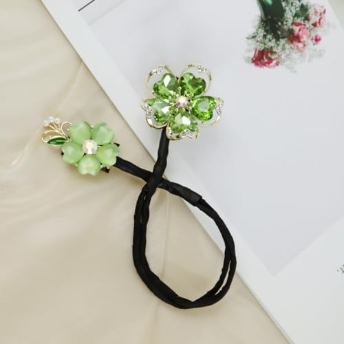 PALAY Hair Bun Accessories for Women, Quick Bun Maker for Hair, Green Rhinestone Hair Bun Clips for Women Medium Thick Hair, Floral Hair Style Accessories Twist Bun Clips for Hair for Party, Wedding
